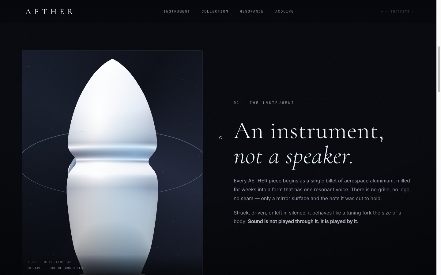 AETHER — the instrument, real-time 3D monolith