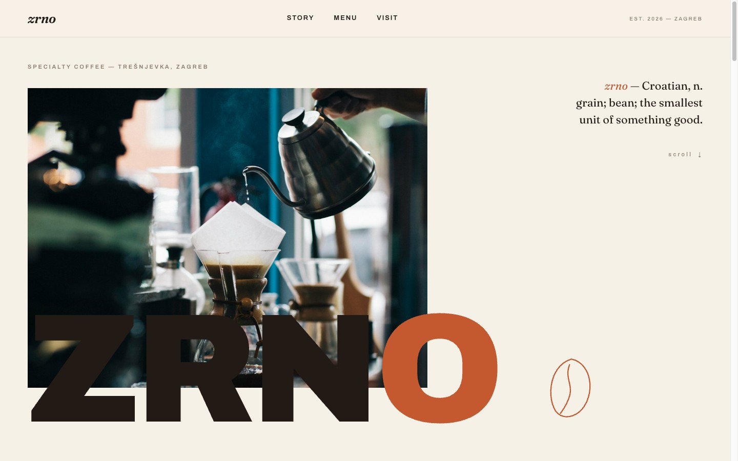 Zrno — concept site for a specialty coffee bar