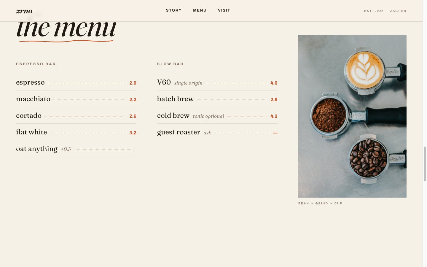 Typographic menu